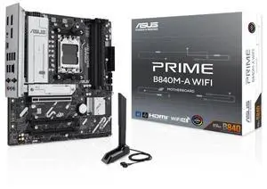 ASUS PRIME B840M-A WIFI AMD B840 (AM5 Socket) micro-ATX motherboard, DDR5, PCIe 4.0 Ready, three M.2 slots, Wi-Fi 6E,Realtek 2.5Gb Ethernet, Dual DisplayPort, rear and front USB 5Gbps Type-C,Aura Sync
