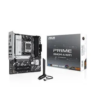 ASUS PRIME B840M-A WIFI AMD B840 (AM5 Socket) micro-ATX motherboard, DDR5, PCIe 4.0 Ready, three M.2 slots, Wi-Fi 6E,Realtek 2.5Gb Ethernet, Dual DisplayPort, rear and front USB 5Gbps Type-C,Aura Sync