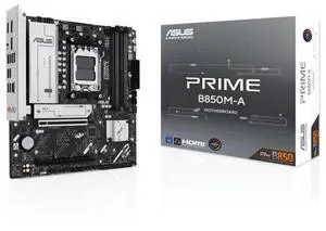 ASUS PRIME B850M-A AMD B850 (AM5 Socket) micro-ATX motherboard,DDR5,PCIe 5.0 Ready,three M.2 slots,Realtek 2.5Gb Ethernet,dual DisplayPort,front USB 5Gbps Type-C support,BIOS FlashBack,Aura Sync