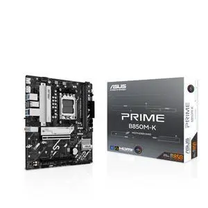 ASUS PRIME B850M-K AMD B850 mATX motherboard, AM5, PCIe 5.0 Ready, two M.2 slots, Realtek 2.5Gb Ethernet, DisplayPort, HDMI, rear USB 10Gbps Type-A, front USB 5Gbps Type-C, BIOS FlashBack, Aura Sync