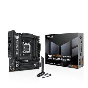 ASUS TUF Gaming B850M-PLUS WiFi AMD AM5 B850 mATX Motherboard, 14+2+1 80A DrMOS Stages, DDR5, PCIe 5.0, 3X M.2, Wi-Fi 6E, 2.5Gb LAN, DP, HDMI, USB 10Gbps & 20Gbps Type-C, BIOS Flashback, Aura Sync