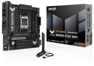 ASUS TUF Gaming B850M-PLUS WiFi AMD AM5 B850 mATX Motherboard, 14+2+1 80A DrMOS Stages, DDR5, PCIe 5.0, 3X M.2, Wi-Fi 6E, 2.5Gb LAN, DP, HDMI, USB 10Gbps & 20Gbps Type-C, BIOS Flashback, Aura Sync
