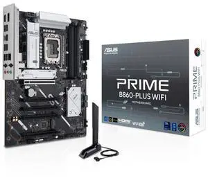 ASUS PRIME B860-PLUS WIFI Intel B860 (LGA 1851) ATX motherboard,DDR5,PCIe 5.0 x16 SafeSlot,DisplayPort,front panel USB 5Gbps Type-C port,2x M.2 slots, Realtek 2.5Gb Ethernet,Pre-mounted I/O shield