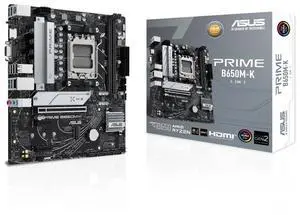 ASUS PRIME B650M-K-CSM ASUS PRIME B650M-K-CSM AMD B650 (Ryzen AM5) micro ATX motherboard,DDR5 support,two M.2 slots, 2.5 Gb LAN,USB 3.2 Gen 2 ports,front USB 3.2 Gen 1 Type-C,BIOS FlashBack, Aura Sync