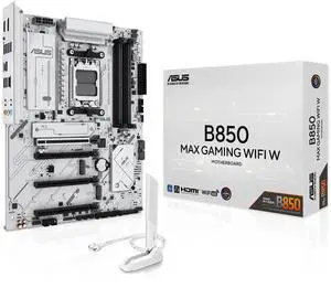 ASUS B850 MAX GAMING WIFI W AMD B850 ATX motherboard AM5 DDR5, PCle 5.0 Ready, three M.2slots, Wi-Fi 6E, Realtek 2.5GbEthernet, rear USB 10Gbps Type-A & Type-c, BlOS FlashBack, Aura Sync