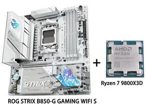 ASUS ROG Strix B850-G Gaming WiFi S  Motherboard & Ryzen 7 9800X3D  CPU Combo, AMD AM5 B850 mATX white Motherboard, DDR5 WIFI 7,4x M.2, PCIe 5.0 x16, USB 20Gbps Type-C, Ryzen 7 9000 Series