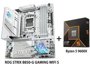 ASUS ROG Strix B850-G Gaming WiFi S Motherboard & AMD Ryzen 5 9600X CPU Combo, AMD AM5 B850 mATX white Motherboard, DDR5 WIFI 7,4x M.2, PCIe 5.0 x16, USB 20Gbps Type-C, Ryzen 5 9000 Series ASUS ROG Strix B850-G Gaming WiFi S Motherboard & AMD Ryzen 5 9600X CPU Combo, AMD AM5 B850 mATX white Motherboard, DDR5 WIFI 7,4x M.2, PCIe 5.0 x16, USB 20Gbps Type-C, Ryzen 5 9000 Series