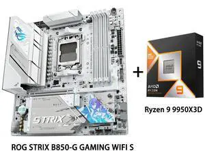 ASUS ROG Strix B850-G Gaming WiFi S Motherboard & AMD Ryzen 9 9950X3D CPU Combo, AMD AM5 B850 mATX white Motherboard, DDR5 WIFI 7,4x M.2, PCIe 5.0 x16, USB 20Gbps Type-C, Ryzen 9 9000 Series