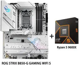 ASUS ROG STRIX B850-A GAMING WIFI S Motherboard & AMD Ryzen 5 9600X CPU Combo, AMD B850 ATX motherboard AM5 Riptide 9000 Series Processor 14+2+2 Power Module,DDR5 Slot,2.5G Wired NIC,BIOS-Key Upgrade ASUS ROG STRIX B850-A GAMING WIFI S Motherboard & AMD Ryzen 5 9600X CPU Combo, AMD B850 ATX motherboard AM5 Riptide 9000 Series Processor 14+2+2 Power Module,DDR5 Slot,2.5G Wired NIC,BIOS-Key Upgrade
