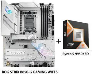 ASUS ROG STRIX B850-A GAMING WIFI S Motherboard & AMD Ryzen 9 9950X3D CPU Combo, AMD B850 ATX motherboard AM5 Riptide 9000 Series Processor 14+2+2 Power Module,DDR5 Slot,2.5G Wired NIC,BIOS