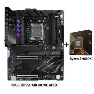 ASUS ROG CROSSHAIR X870E APEX Motherboard & AMD Ryzen 5 9600X CPU Combo, AMD AM5 ATX motherboard, 18+2+2 stages, DDR5, ROG Memory Fan, ROG DIMM.2 Card, Wi-Fi 7, 3x M.2, PCIe® 5.0, USB4® , AI OC ASUS ROG CROSSHAIR X870E APEX Motherboard & AMD Ryzen 5 9600X CPU Combo, AMD AM5 ATX motherboard, 18+2+2 stages, DDR5, ROG Memory Fan, ROG DIMM.2 Card, Wi-Fi 7, 3x M.2, PCIe® 5.0, USB4® , AI OC