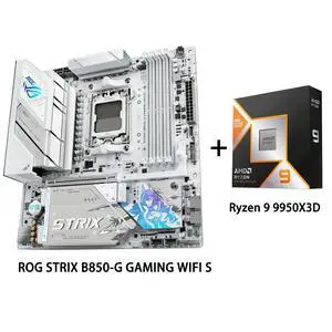 ASUS ROG Strix B850-G Gaming WiFi S Motherboard & AMD Ryzen 9 9950X3D CPU Combo, AMD AM5 B850 mATX white Motherboard, DDR5 WIFI 7,4x M.2, PCIe 5.0 x16, USB 20Gbps Type-C, Ryzen 9 9000 Series ASUS ROG Strix B850-G Gaming WiFi S Motherboard & AMD Ryzen 9 9950X3D CPU Combo, AMD AM5 B850 mATX white Motherboard, DDR5 WIFI 7,4x M.2, PCIe 5.0 x16, USB 20Gbps Type-C, Ryzen 9 9000 Series