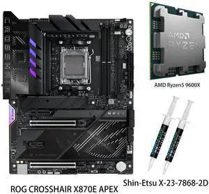 ASUS ROG CROSSHAIR X870E APEX Motherboard & AMD Ryzen 5 9600X CPU Combo, AMD AM5 ATX motherboard, 18+2+2 stages, DDR5, ROG Memory Fan, ROG DIMM.2 Card, Wi-Fi 7, 3x M.2, PCIe® 5.0, USB4® , AI OC ASUS ROG CROSSHAIR X870E APEX Motherboard & AMD Ryzen 5 9600X CPU Combo, AMD AM5 ATX motherboard, 18+2+2 stages, DDR5, ROG Memory Fan, ROG DIMM.2 Card, Wi-Fi 7, 3x M.2, PCIe® 5.0, USB4® , AI OC