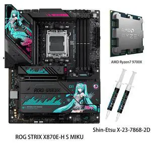 ASUS ROG STRIX X870E-H S MIKU motherboard & AMD Ryzen 7 9700X CPU Combo, GAMING WIFI7 HATSUNE MIKU EDITION, AMD X870E ATX motherboard, Core Flex, DDR5, PCIe 5.0, dual USB4, USB 10Gbps Type-C ASUS ROG STRIX X870E-H S MIKU motherboard & AMD Ryzen 7 9700X CPU Combo, GAMING WIFI7 HATSUNE MIKU EDITION, AMD X870E ATX motherboard, Core Flex, DDR5, PCIe 5.0, dual USB4, USB 10Gbps Type-C