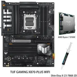 ASUS TUF GAMING X870-PLUS WIFI AM5 ATX Motherboard & AMD Ryzen 7 9700X CPU Combo , 16+2+1, 80A SPS power, DDR5, PCIe 5.0 Ready, four M.2 slots, WiFi 7, 2.5Gb LAN, USB4 40Gbps, SATA 6 Gbps, Type-C ASUS TUF GAMING X870-PLUS WIFI AM5 ATX Motherboard & AMD Ryzen 7 9700X CPU Combo , 16+2+1, 80A SPS power, DDR5, PCIe 5.0 Ready, four M.2 slots, WiFi 7, 2.5Gb LAN, USB4 40Gbps, SATA 6 Gbps, Type-C