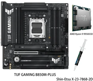 ASUS TUF GAMING B850M-PLUS Motherboard & AMD Ryzen 9 9950X3D CPU Combo, AMD B850 mATX motherboard,AM5 DDR5, three M.2slots, Realtek 2.5Gb Ethernet,DisplayPort, rear USB20Gbps Type-c