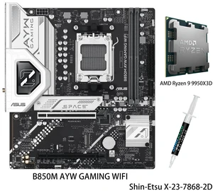 ASUS B850M AYW GAMING WIFI Motherboard & AMD Ryzen 9 9950X3D CPU Combo, AMD B850 micro-ATXmotherboard AM5, DDR5, PCle 5.0Ready, Wi-Fi 6,Realtek 2.5Gb Ethernet, HDMlrear USB 10Gbps Type-A ASUS B850M AYW GAMING WIFI Motherboard & AMD Ryzen 9 9950X3D CPU Combo, AMD B850 micro-ATXmotherboard AM5, DDR5, PCle 5.0Ready, Wi-Fi 6,Realtek 2.5Gb Ethernet, HDMlrear USB 10Gbps Type-A