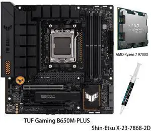 ASUS TUF Gaming B650M-PLUS Motherboard & AMD Ryzen 7 9700X CPU Combo, AMD AM5 (Ryzen 7000, Micro-ATX, PCIe 5.0, DDR5 Memory, 14 Power Stages, USB 3.2 Gen 2x2 Type-C, 2.5G Ethernet, Aura Sync) ASUS TUF Gaming B650M-PLUS Motherboard & AMD Ryzen 7 9700X CPU Combo, AMD AM5 (Ryzen 7000, Micro-ATX, PCIe 5.0, DDR5 Memory, 14 Power Stages, USB 3.2 Gen 2x2 Type-C, 2.5G Ethernet, Aura Sync)