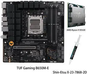 ASUS TUF Gaming B650M-E Motherboard & AMD Ryzen 9 9950X CPU Combo, AMD B650 Motherboard,Socket AM5, DDR5,PCIe® 5.0 M.2,2.5 Gb Ethernet,Two-Way AI Noise Cancelation ASUS TUF Gaming B650M-E Motherboard & AMD Ryzen 9 9950X CPU Combo, AMD B650 Motherboard,Socket AM5, DDR5,PCIe® 5.0 M.2,2.5 Gb Ethernet,Two-Way AI Noise Cancelation