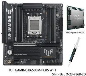 ASUS TUF GAMING B650EM-PLUS WIFI Motherboard & AMD Ryzen 9 9900X CPU Combo, AMD B650 AM5 Ryzen 9000 8000 and 7000 ATX motherboard, PCIe® 5.0 M.2 , DDR5, WiFi 6E, 2.5 Gb Ethernet, USB4® support ASUS TUF GAMING B650EM-PLUS WIFI Motherboard & AMD Ryzen 9 9900X CPU Combo, AMD B650 AM5 Ryzen 9000 8000 and 7000 ATX motherboard, PCIe® 5.0 M.2 , DDR5, WiFi 6E, 2.5 Gb Ethernet, USB4® support
