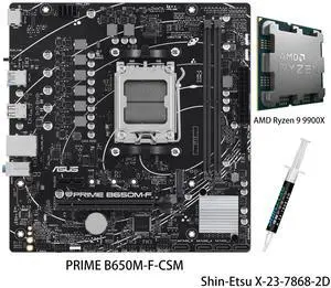 ASUS PRIME B650M-F-CSM Motherboard & AMD Ryzen 9 9900X CPU Combo, AMD B650 micro-ATX, AM5,DDR5,PCIe 4.0,M.2 slot,Realtek 1Gb wired LAN card,USB 5Gbps Type-A,SATA 6 Gbps ASUS PRIME B650M-F-CSM Motherboard & AMD Ryzen 9 9900X CPU Combo, AMD B650 micro-ATX, AM5,DDR5,PCIe 4.0,M.2 slot,Realtek 1Gb wired LAN card,USB 5Gbps Type-A,SATA 6 Gbps