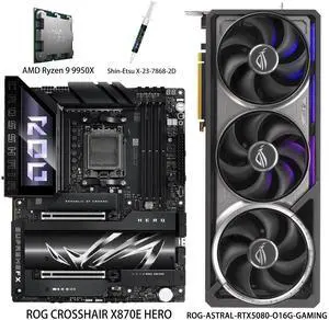 ASUS GPU& Motherboard &Thermal paste & CPU Combo, ROG-ASTRAL-RTX5080-O16G-GAMING Graphics Card, ROG CROSSHAIR X870E HERO Motherboard, AMD Ryzen 9 9950X CPU, for AI PC, gaming PC ASUS GPU& Motherboard &Thermal paste & CPU Combo, ROG-ASTRAL-RTX5080-O16G-GAMING Graphics Card, ROG CROSSHAIR X870E HERO Motherboard, AMD Ryzen 9 9950X CPU, for AI PC, gaming PC