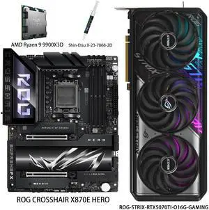 ASUS GPU& Motherboard &Thermal paste & CPU Combo, ROG-STRIX-RTX5070TI-O16G-GAMING Graphics Card, ROG CROSSHAIR X870E HERO Motherboard, AMD Ryzen 9 9900X3D CPU, for AI PC, gaming PC ASUS GPU& Motherboard &Thermal paste & CPU Combo, ROG-STRIX-RTX5070TI-O16G-GAMING Graphics Card, ROG CROSSHAIR X870E HERO Motherboard, AMD Ryzen 9 9900X3D CPU, for AI PC, gaming PC