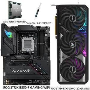 ASUS GPU& Motherboard &Thermal paste & CPU Combo, ROG-STRIX-RTX5070-O12G-GAMING Graphics Card, ROG STRIX B850-F GAMING WIFI Motherboard, AMD Ryzen 7 9800X3D CPU, for AI PC, gaming PC ASUS GPU& Motherboard &Thermal paste & CPU Combo, ROG-STRIX-RTX5070-O12G-GAMING Graphics Card, ROG STRIX B850-F GAMING WIFI Motherboard, AMD Ryzen 7 9800X3D CPU, for AI PC, gaming PC