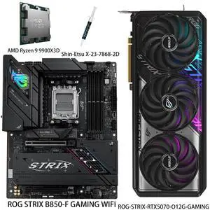 ASUS GPU& Motherboard &Thermal paste & CPU Combo, ROG-STRIX-RTX5070-O12G-GAMING Graphics Card, ROG STRIX B850-F GAMING WIFI Motherboard, AMD Ryzen 9 9900X3D CPU, for AI PC, gaming PC ASUS GPU& Motherboard &Thermal paste & CPU Combo, ROG-STRIX-RTX5070-O12G-GAMING Graphics Card, ROG STRIX B850-F GAMING WIFI Motherboard, AMD Ryzen 9 9900X3D CPU, for AI PC, gaming PC