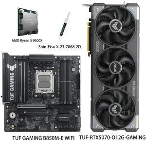 ASUS GPU& Motherboard &Thermal paste & CPU Combo, TUF-RTX5070-O12G-GAMING Graphics Card, TUF GAMING B850M-E WIFI Motherboard, AMD Ryzen 5 9600X CPU, for AI PC, gaming PC ASUS GPU& Motherboard &Thermal paste & CPU Combo, TUF-RTX5070-O12G-GAMING Graphics Card, TUF GAMING B850M-E WIFI Motherboard, AMD Ryzen 5 9600X CPU, for AI PC, gaming PC