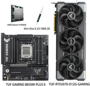 ASUS GPU& Motherboard &Thermal paste & CPU Combo, TUF-RTX5070-O12G-GAMING Graphics Card, TUF GAMING B850M-PLUS II Motherboard, AMD Ryzen 9 9900X CPU, for AI PC, gaming PC ASUS GPU& Motherboard &Thermal paste & CPU Combo, TUF-RTX5070-O12G-GAMING Graphics Card, TUF GAMING B850M-PLUS II Motherboard, AMD Ryzen 9 9900X CPU, for AI PC, gaming PC