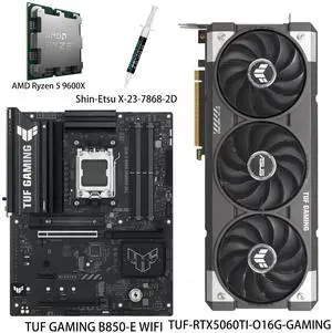 ASUS GPU& Motherboard &Thermal paste & CPU Combo, TUF-RTX5060TI-O16G-GAMING Graphics Card, TUF GAMING B850-E WIFI Motherboard, AMD Ryzen 5 9600X CPU, for AI PC, gaming PC ASUS GPU& Motherboard &Thermal paste & CPU Combo, TUF-RTX5060TI-O16G-GAMING Graphics Card, TUF GAMING B850-E WIFI Motherboard, AMD Ryzen 5 9600X CPU, for AI PC, gaming PC