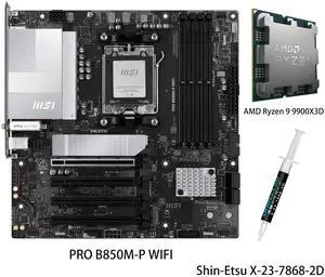 MSI PRO B850M-P WIFI Motherboard & AMD Ryzen 9 9900X3D CPU Combo, AM5 AMD B850 support PCIe 5.0 SATA 6Gb/s Displayport1.4 HDMI Wi-Fi 7 5G LAN, Bluetooth 5.4, Micro ATX, AMD Motherboards MSI PRO B850M-P WIFI Motherboard & AMD Ryzen 9 9900X3D CPU Combo, AM5 AMD B850 support PCIe 5.0 SATA 6Gb/s Displayport1.4 HDMI Wi-Fi 7 5G LAN, Bluetooth 5.4, Micro ATX, AMD Motherboards