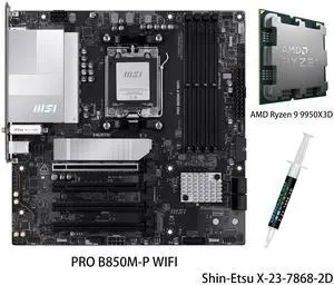 MSI PRO B850M-P WIFI Motherboard & AMD Ryzen 9 9950X3D CPU Combo, AM5 AMD B850 support PCIe 5.0 SATA 6Gb/s Displayport1.4 HDMI Wi-Fi 7 5G LAN, Bluetooth 5.4, Micro ATX, AMD Motherboards MSI PRO B850M-P WIFI Motherboard & AMD Ryzen 9 9950X3D CPU Combo, AM5 AMD B850 support PCIe 5.0 SATA 6Gb/s Displayport1.4 HDMI Wi-Fi 7 5G LAN, Bluetooth 5.4, Micro ATX, AMD Motherboards