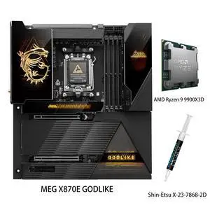 MSI MEG X870E GODLIKE Motherboard & AMD Ryzen 9 9900X3D CPU Combo, AM5 AMD X870E SATA 6Gb/s 5G LAN DDR5 M.2 Wi-Fi 7 ATX Motherboards MSI MEG X870E GODLIKE Motherboard & AMD Ryzen 9 9900X3D CPU Combo, AM5 AMD X870E SATA 6Gb/s 5G LAN DDR5 M.2 Wi-Fi 7 ATX Motherboards