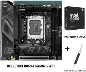 ASUS ROG STRIX B860-I GAMING WIFI Motherboard & Intel Ultra 5 245K CPU Combo,B860 LGA 1851 mITX Mini-ITX motherboard, Intel Core Ultra Series 2 Ready, 10+1+2+1 stage, DDR5, 2.5G LAN, WiFi7 ASUS ROG STRIX B860-I GAMING WIFI Motherboard & Intel Ultra 5 245K CPU Combo,B860 LGA 1851 mITX Mini-ITX motherboard, Intel Core Ultra Series 2 Ready, 10+1+2+1 stage, DDR5, 2.5G LAN, WiFi7