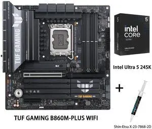 ASUS TUF GAMING B860M-PLUS WIFI Motherboard & Intel Ultra 5 245K CPU Combo,B860 LGA 1851 mATX motherboard, Intel Core Ultra Series 2 Ready, AI PC, 12+1+2+1 80A stages, DDR5 ,PCIe 5.0, 3x M.2, Wi-Fi 7 ASUS TUF GAMING B860M-PLUS WIFI Motherboard & Intel Ultra 5 245K CPU Combo,B860 LGA 1851 mATX motherboard, Intel Core Ultra Series 2 Ready, AI PC, 12+1+2+1 80A stages, DDR5 ,PCIe 5.0, 3x M.2, Wi-Fi 7