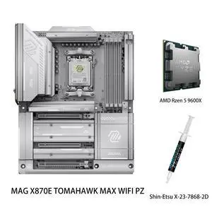 MSI MAG X870E TOMAHAWK MAX WIFI PZ Motherboard & AMD Ryzen 5 9600X CPU Combo, AM5 AMD X870E Back Connect Motherboard, SATA 6Gb/s M.2 DDR5 Wi-Fi 7 5G LAN ATX Motherboards MSI MAG X870E TOMAHAWK MAX WIFI PZ Motherboard & AMD Ryzen 5 9600X CPU Combo, AM5 AMD X870E Back Connect Motherboard, SATA 6Gb/s M.2 DDR5 Wi-Fi 7 5G LAN ATX Motherboards
