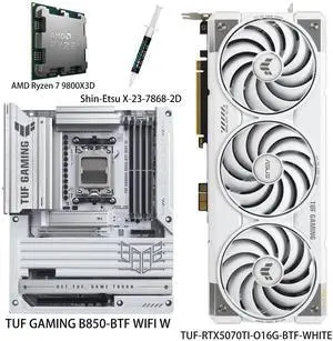 ASUS GPU& Motherboard &Thermal paste & CPU Combo, TUF-RTX5070TI-O16G-BTF-WHITE Graphics Card, TUF GAMING B850-BTF WIFI W Motherboard, AMD Ryzen 7 9800X3D CPU, for AI PC, gaming PC ASUS GPU& Motherboard &Thermal paste & CPU Combo, TUF-RTX5070TI-O16G-BTF-WHITE Graphics Card, TUF GAMING B850-BTF WIFI W Motherboard, AMD Ryzen 7 9800X3D CPU, for AI PC, gaming PC