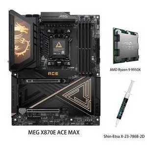 MSI MEG X870E ACE MAX Motherboard & AMD Ryzen 9 9950X CPU Combo,ATX - Supports AMD Ryzen 9000 / 8000 / 7000 Processors, AM5 - 64MB BIOS ROM, 110A SPS VRM, DDR5 Memory (up to 9000+ MT/s OC) MSI MEG X870E ACE MAX Motherboard & AMD Ryzen 9 9950X CPU Combo,ATX - Supports AMD Ryzen 9000 / 8000 / 7000 Processors, AM5 - 64MB BIOS ROM, 110A SPS VRM, DDR5 Memory (up to 9000+ MT/s OC)