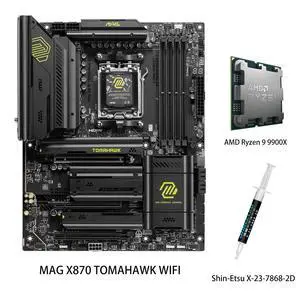 MSI MAG X870 TOMAHAWK WIFI Motherboard & AMD Ryzen 9 9900X CPU Combo, AM5 - 80A SPS VRM, DDR5 Memory Boost 8400+MT/s (OC), PCIe 5.0 x16 & 4.0 x16, M.2 Gen5, Wi-Fi 7, 5G LAN MSI MAG X870 TOMAHAWK WIFI Motherboard & AMD Ryzen 9 9900X CPU Combo, AM5 - 80A SPS VRM, DDR5 Memory Boost 8400+MT/s (OC), PCIe 5.0 x16 & 4.0 x16, M.2 Gen5, Wi-Fi 7, 5G LAN