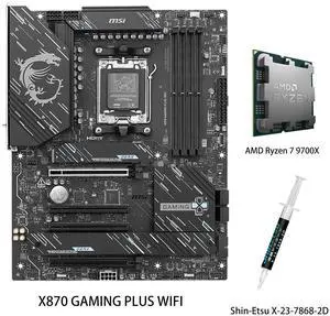 MSI X870 GAMING PLUS WIFI Motherboard & AMD Ryzen 7 9700X CPU Combo, AM5 - 60A SPS VRM, DDR5 Memory Boost 8200+ MT/s (OC), PCIe 5.0 x16 & 4.0 x16, M.2 Gen5, Wi-Fi 7, 5G LAN MSI X870 GAMING PLUS WIFI Motherboard & AMD Ryzen 7 9700X CPU Combo, AM5 - 60A SPS VRM, DDR5 Memory Boost 8200+ MT/s (OC), PCIe 5.0 x16 & 4.0 x16, M.2 Gen5, Wi-Fi 7, 5G LAN