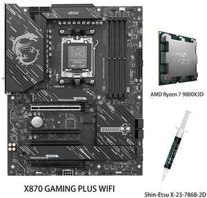 MSI X870 GAMING PLUS WIFI Motherboard & AMD Ryzen 7 9800X3D CPU Combo, AM5 - 60A SPS VRM, DDR5 Memory Boost 8200+ MT/s (OC), PCIe 5.0 x16 & 4.0 x16, M.2 Gen5, Wi-Fi 7, 5G LAN MSI X870 GAMING PLUS WIFI Motherboard & AMD Ryzen 7 9800X3D CPU Combo, AM5 - 60A SPS VRM, DDR5 Memory Boost 8200+ MT/s (OC), PCIe 5.0 x16 & 4.0 x16, M.2 Gen5, Wi-Fi 7, 5G LAN