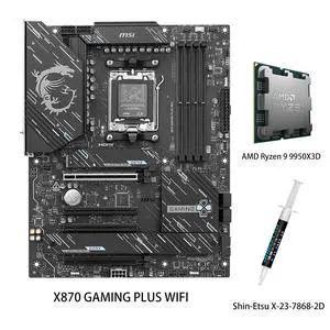 MSI X870 GAMING PLUS WIFI Motherboard & AMD Ryzen 9 9950X3D CPU Combo, AM5 - 60A SPS VRM, DDR5 Memory Boost 8200+ MT/s (OC), PCIe 5.0 x16 & 4.0 x16, M.2 Gen5, Wi-Fi 7, 5G LAN MSI X870 GAMING PLUS WIFI Motherboard & AMD Ryzen 9 9950X3D CPU Combo, AM5 - 60A SPS VRM, DDR5 Memory Boost 8200+ MT/s (OC), PCIe 5.0 x16 & 4.0 x16, M.2 Gen5, Wi-Fi 7, 5G LAN
