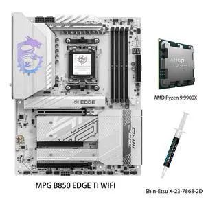 MSI MPG B850 EDGE TI WIFI White Motherboard & AMD Ryzen 9 9900X CPU Combo, AM5 - 80A SPS VRM, DDR5 Memory Boost (8400+MT/s OC), PCIe 5.0 x16, M.2 Gen5, Wi-Fi 7, 5G LAN MSI MPG B850 EDGE TI WIFI White Motherboard & AMD Ryzen 9 9900X CPU Combo, AM5 - 80A SPS VRM, DDR5 Memory Boost (8400+MT/s OC), PCIe 5.0 x16, M.2 Gen5, Wi-Fi 7, 5G LAN
