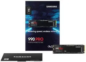 SAMSUNG 990 PRO 1TB Internal NVMe M.2 2280 SSD, PCIe Gen4 x4 NVMe 2.0, Up to 7450MB/s Read 6900MB/s Write, V-NAND TLC, 1GB DRAM Cache, 600TBW, AES 256 Encryption, Max 9g, Gaming PC Laptop Storage SAMSUNG 990 PRO 1TB Internal NVMe M.2 2280 SSD, PCIe Gen4 x4 NVMe 2.0, Up to 7450MB/s Read 6900MB/s Write, V-NAND TLC, 1GB DRAM Cache, 600TBW, AES 256 Encryption, Max 9g, Gaming PC Laptop Storage