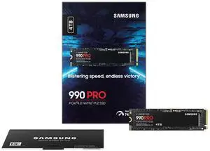 SAMSUNG 990 PRO 4TB Internal NVMe M.2 2280 SSD, PCIe Gen4 x4 NVMe 2.0, Up to 7450MB/s Read 6900MB/s Write, V-NAND TLC, 4GB DRAM Cache, 2400TBW, AES 256 Encryption, Max 9g, Gaming PC Laptop Storage SAMSUNG 990 PRO 4TB Internal NVMe M.2 2280 SSD, PCIe Gen4 x4 NVMe 2.0, Up to 7450MB/s Read 6900MB/s Write, V-NAND TLC, 4GB DRAM Cache, 2400TBW, AES 256 Encryption, Max 9g, Gaming PC Laptop Storage