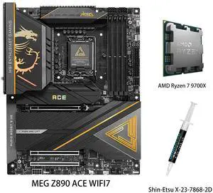 MSI MEG Z890 ACE WIFI7 Motherboard & AMD Ryzen 7 9700X CPU Combo, War God Motherboard with 10G Ethernet Port; Supports CPUs 285K/265K/270K/250K (Intel Z890/LGA 1851) MSI MEG Z890 ACE WIFI7 Motherboard & AMD Ryzen 7 9700X CPU Combo, War God Motherboard with 10G Ethernet Port; Supports CPUs 285K/265K/270K/250K (Intel Z890/LGA 1851)