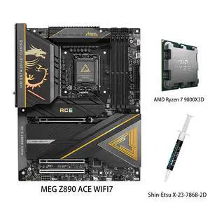 MSI MEG Z890 ACE WIFI7 Motherboard & AMD Ryzen 7 9800X3D CPU Combo, War God Motherboard with 10G Ethernet Port; Supports CPUs 285K/265K/270K/250K (Intel Z890/LGA 1851) MSI MEG Z890 ACE WIFI7 Motherboard & AMD Ryzen 7 9800X3D CPU Combo, War God Motherboard with 10G Ethernet Port; Supports CPUs 285K/265K/270K/250K (Intel Z890/LGA 1851)
