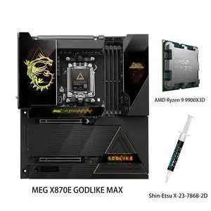 MSI MEG X870E GODLIKE MAX,Motherboard & AMD Ryzen 9 9900X3D CPU Combo, AM5 - Dynamic Dashboard III, EZ Slide M.2, 64MB BIOS ROM, 110A SPS, M.2 & PCIe 5.0, USB4, Wi-Fi 7, 10G + 5G LAN MSI MEG X870E GODLIKE MAX,Motherboard & AMD Ryzen 9 9900X3D CPU Combo, AM5 - Dynamic Dashboard III, EZ Slide M.2, 64MB BIOS ROM, 110A SPS, M.2 & PCIe 5.0, USB4, Wi-Fi 7, 10G + 5G LAN